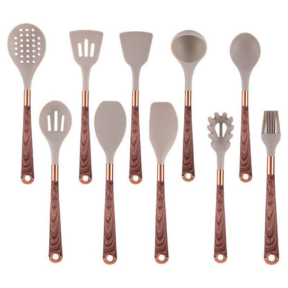 Set di utensili da cucina in silicone con seduta contenitore, padella antiaderente