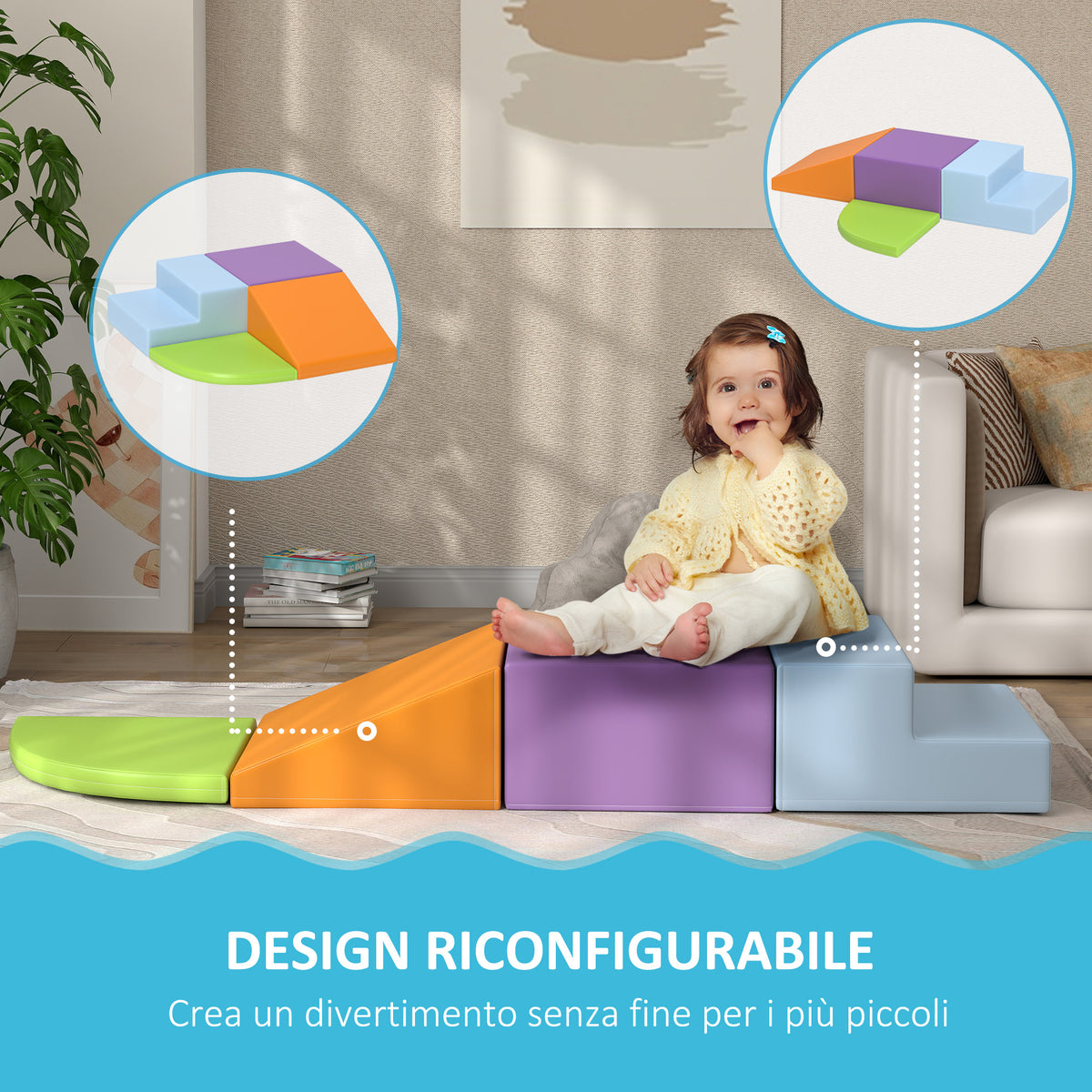 Set di 4 Costruzioni Morbide per Bambini 1-3 Anni in Schiuma e Pelle PU, Giocattoli per Arrampicata, Multicolore