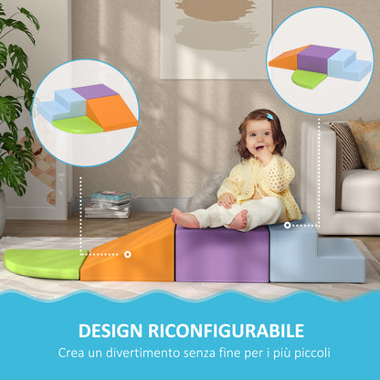 Set di 4 Costruzioni Morbide per Bambini 1-3 Anni in Schiuma e Pelle PU, Giocattoli per Arrampicata, Multicolore