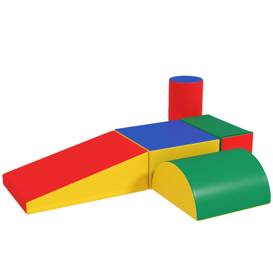 Set Costruzioni Morbide per Bimbi 1-3 Anni con 5 Blocchi Colorati, in Finta Pelle e Schiuma, Multicolore