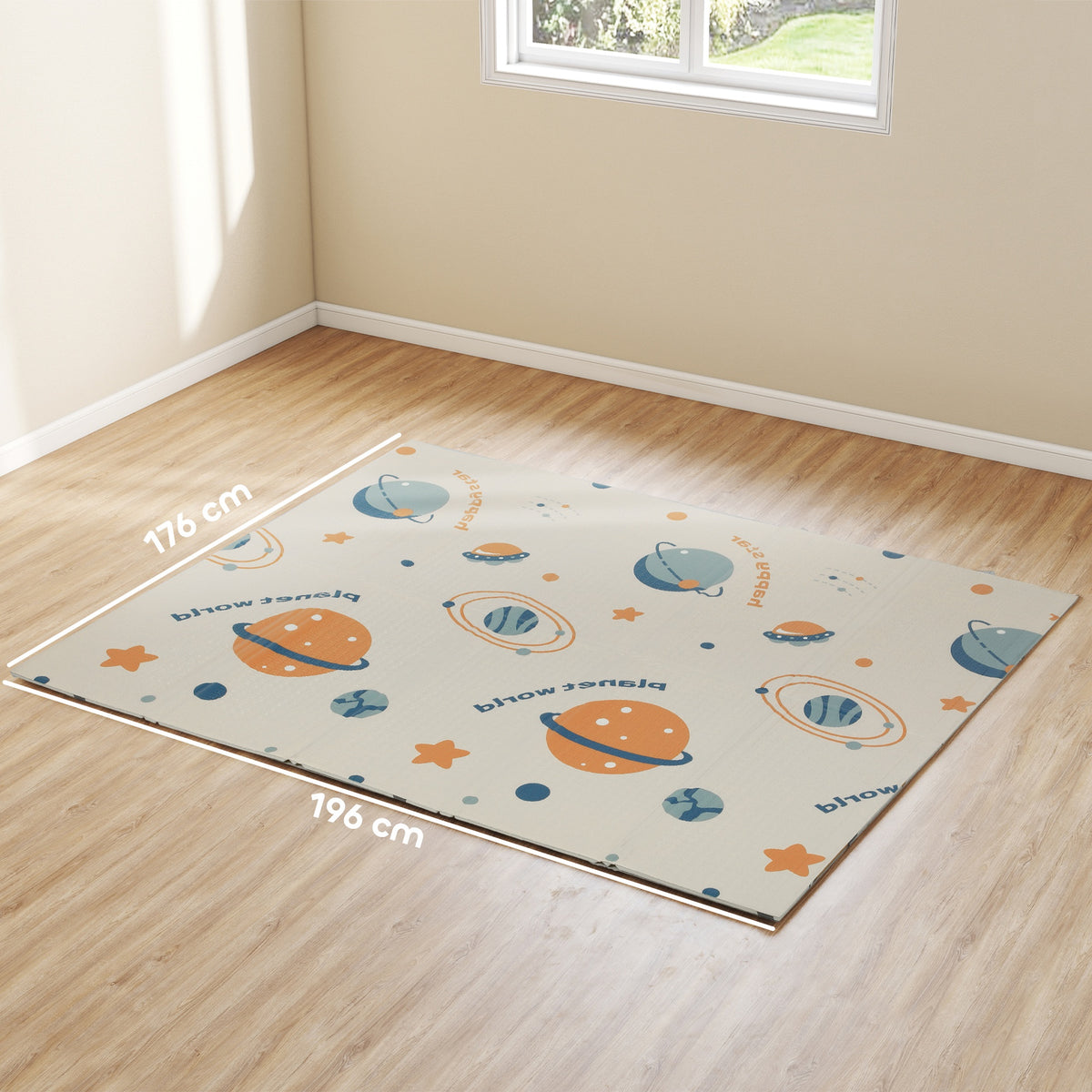 Tappeto per Bambini 0-6 Anni a Tema Spazio con Superficie Impermeabile in XPE Multicolore, 196x176x1.5 cm