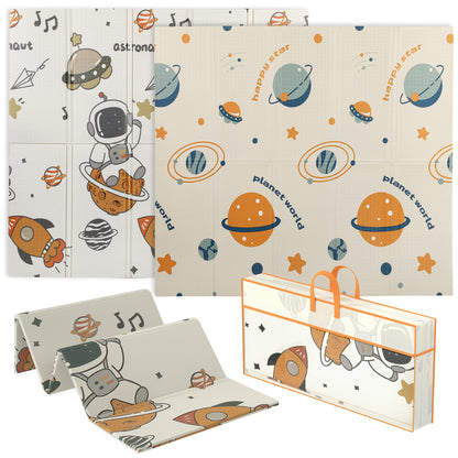 Tappeto per Bambini 0-6 Anni a Tema Spazio con Superficie Impermeabile in XPE Multicolore, 196x176x1.5 cm