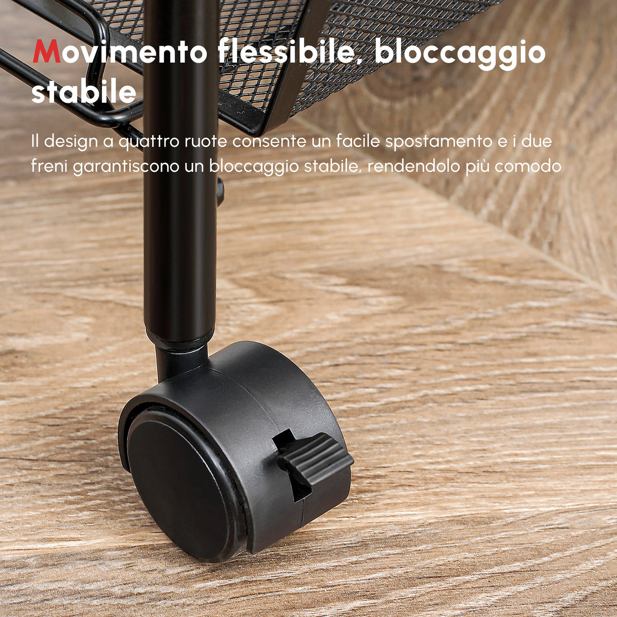 Carrello da Cucina Salvaspazio a 5 Livelli con Cestini a Rete in Acciaio, 45x26.5x106cm, Nero
