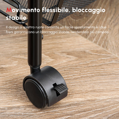 Carrello da Cucina Salvaspazio a 5 Livelli con Cestini a Rete in Acciaio, 45x26.5x106cm, Nero