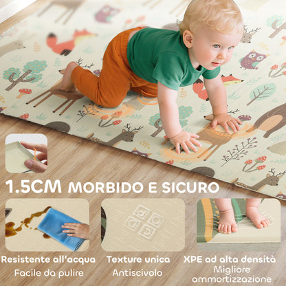 Tappeto per Bambini 0-6 Anni a Tema Foresta con Superficie Impermeabile in XPE Multicolore, 196x176x1.5 cm