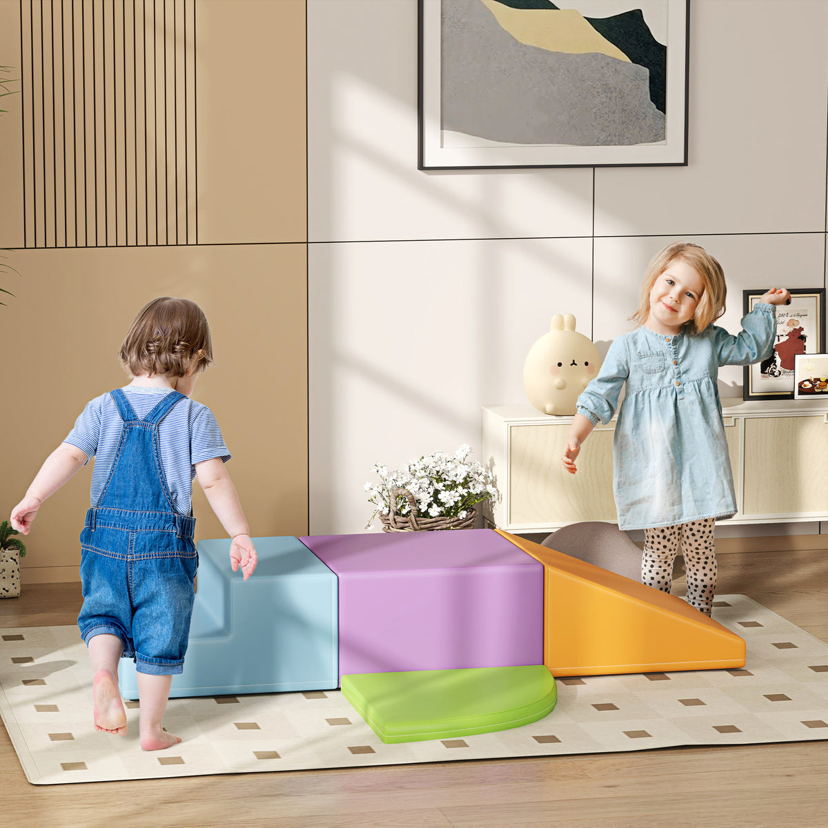 Set di 4 Costruzioni Morbide per Bambini 1-3 Anni in Schiuma e Pelle PU, Giocattoli per Arrampicata, Multicolore