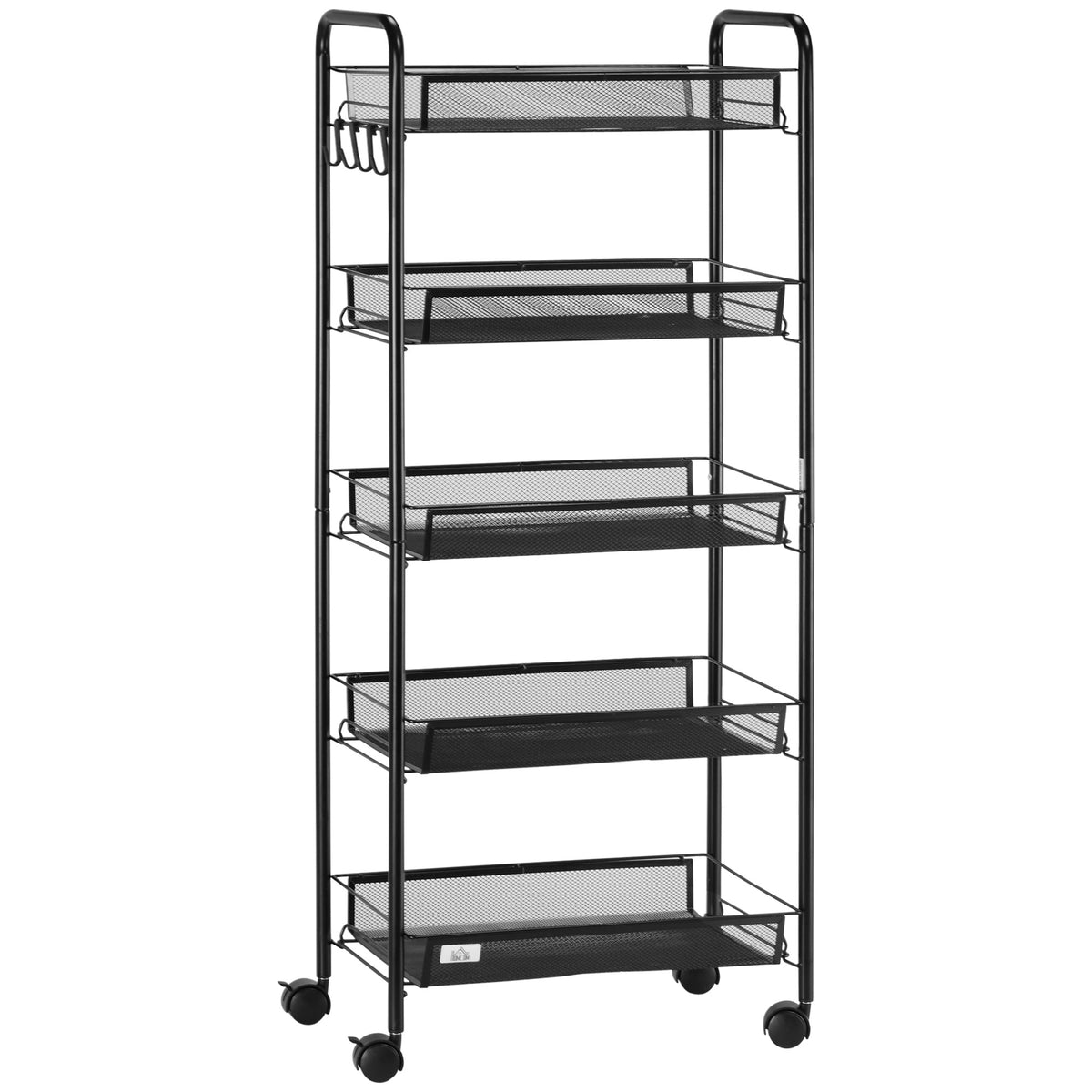 Carrello da Cucina Salvaspazio a 5 Livelli con Cestini a Rete in Acciaio, 45x26.5x106cm, Nero