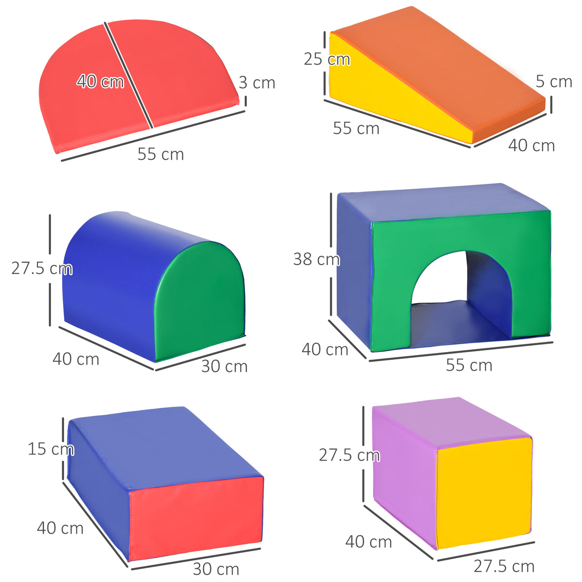 Set da Gioco per Bambini 1-3 Anni da 7 Blocchi Multicolore in PU e EPE, 170x130x40 cm