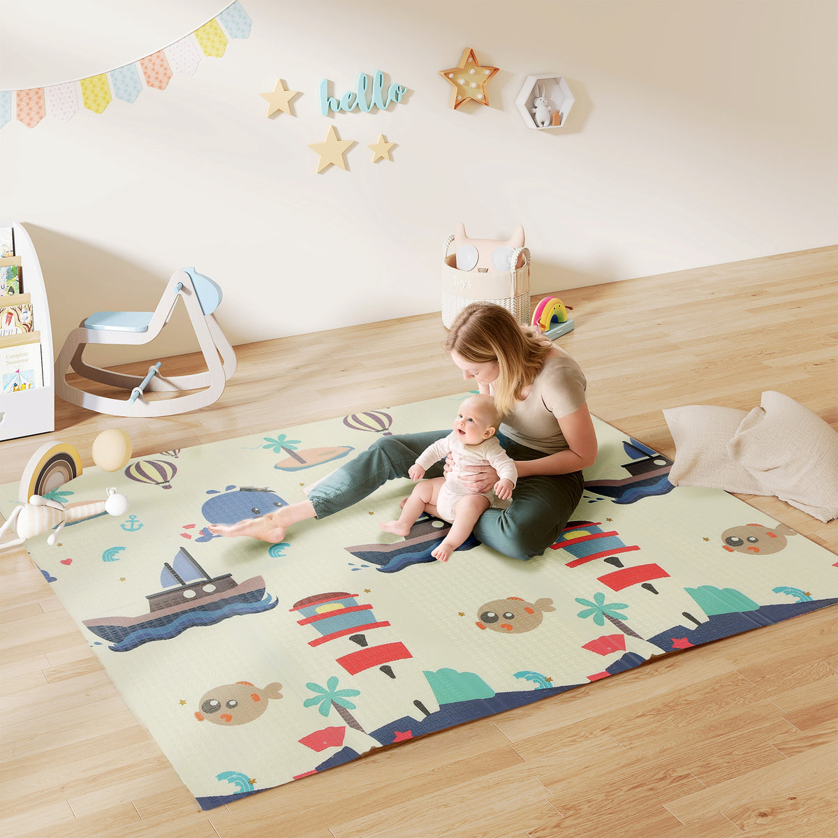 Tappeto per Bambini 0-6 Anni a Tema Animali con Superficie Impermeabile in XPE Multicolore, 196x176x1.5 cm