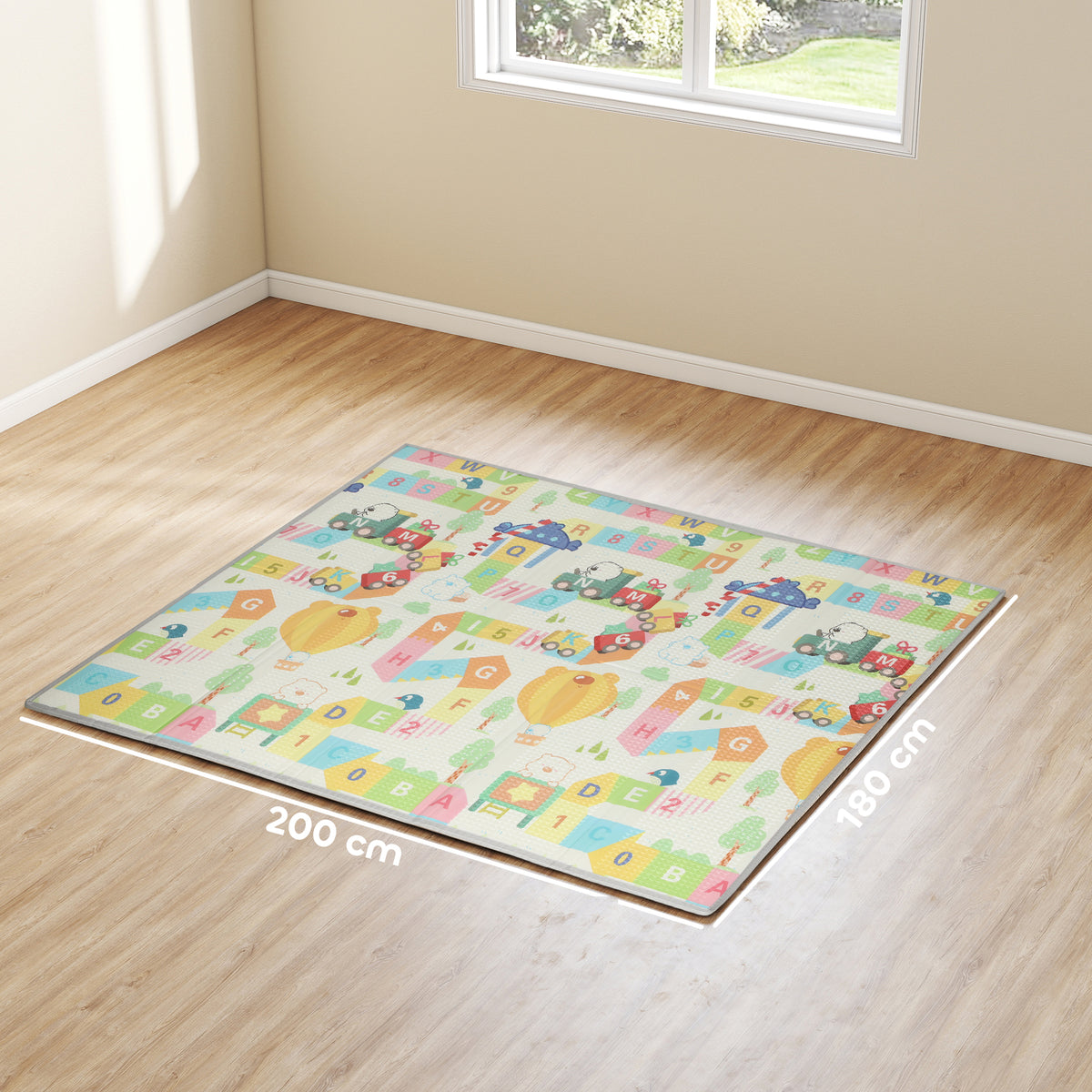 Tappeto per Bambini con Lettere dell'Alfabeto e Superficie Impermeabile in XPE Multicolore, 200x180x1.5 cm