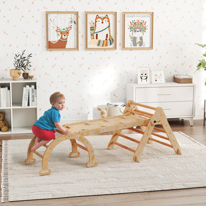 Gioco per Bambini 5 in 1 con Triangolo, Parete Liscia e Arco, in Legno di Pioppo e Pino, 188x70x59 cm