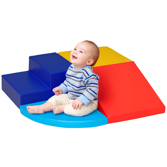 Set di 4 Costruzioni Morbide per Bambini 1-3 Anni, Set da Gioco Blocchi Morbidi in Schiuma e Pelle PU, Giocattoli per Arrampicata per Soggiorno, Cameretta, Casa e Asilo, Multicolore