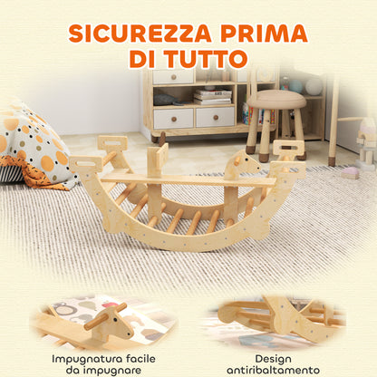 Arco Montessori in Legno per Bambini 2-4 Anni Convertibile in Dondolo 110x52x45 cm, color Legno