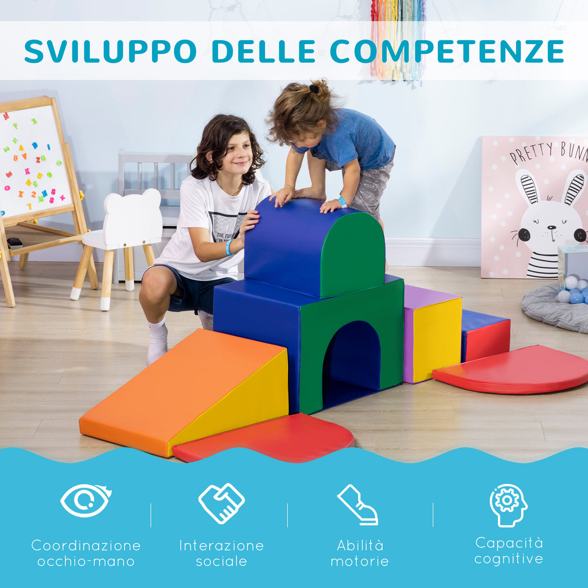 Set da Gioco per Bambini 1-3 Anni da 7 Blocchi Multicolore in PU e EPE, 170x130x40 cm