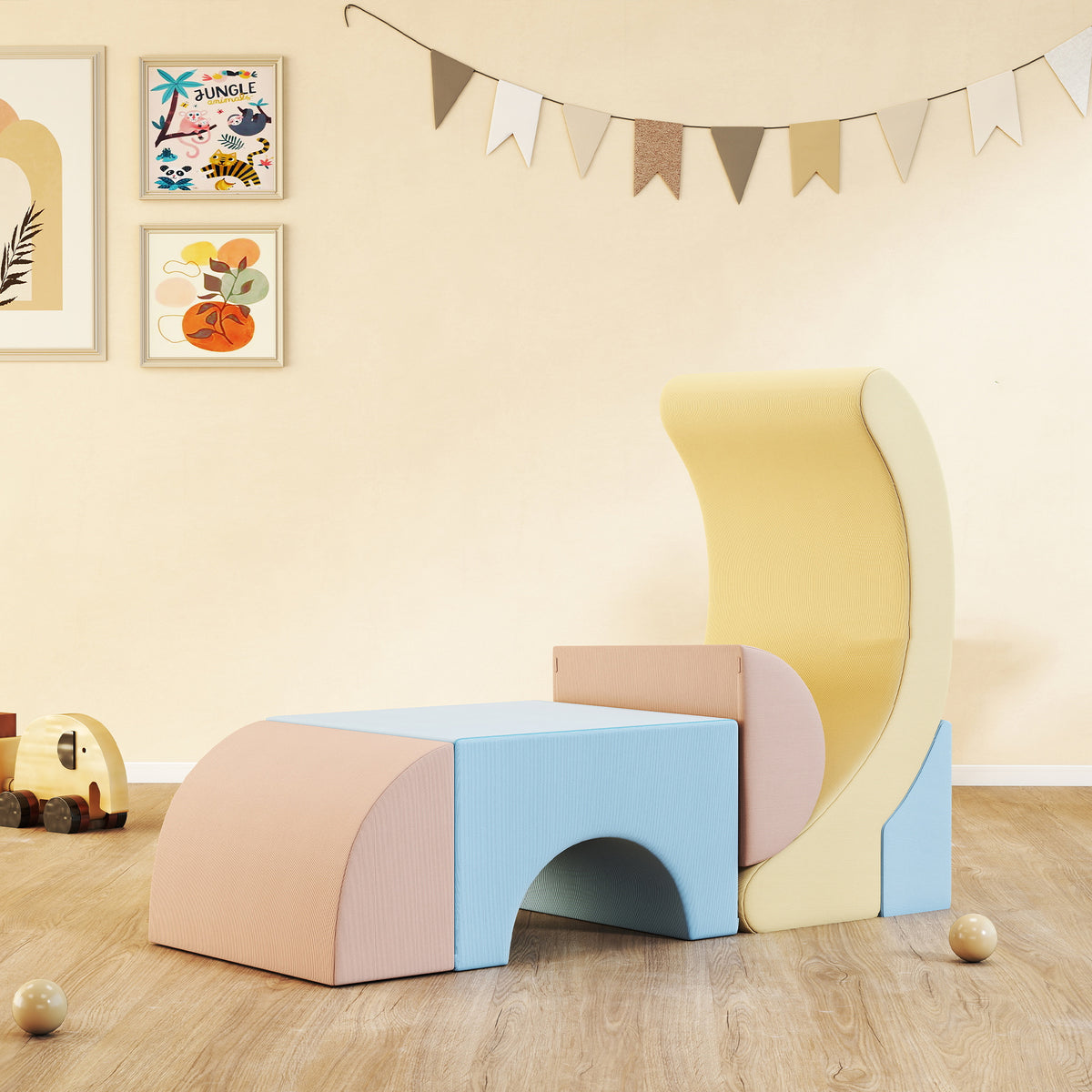 Set 5 Costruzioni Morbide per Bambini 1.5-8 Anni, in Tessuto Effetto Velluto e Spugna, Multicolore