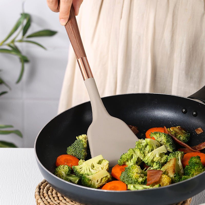 Set di utensili da cucina in silicone con seduta contenitore, padella antiaderente