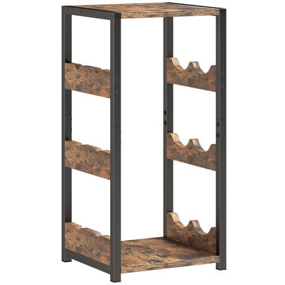 Portabottiglie , scaffali ondulati, piedini regolabili, marrone rustico, nero.
