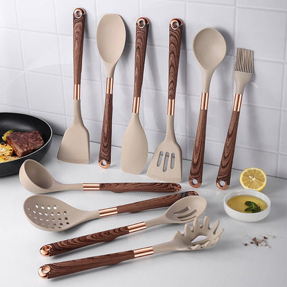 Set di utensili da cucina in silicone con seduta contenitore, padella antiaderente