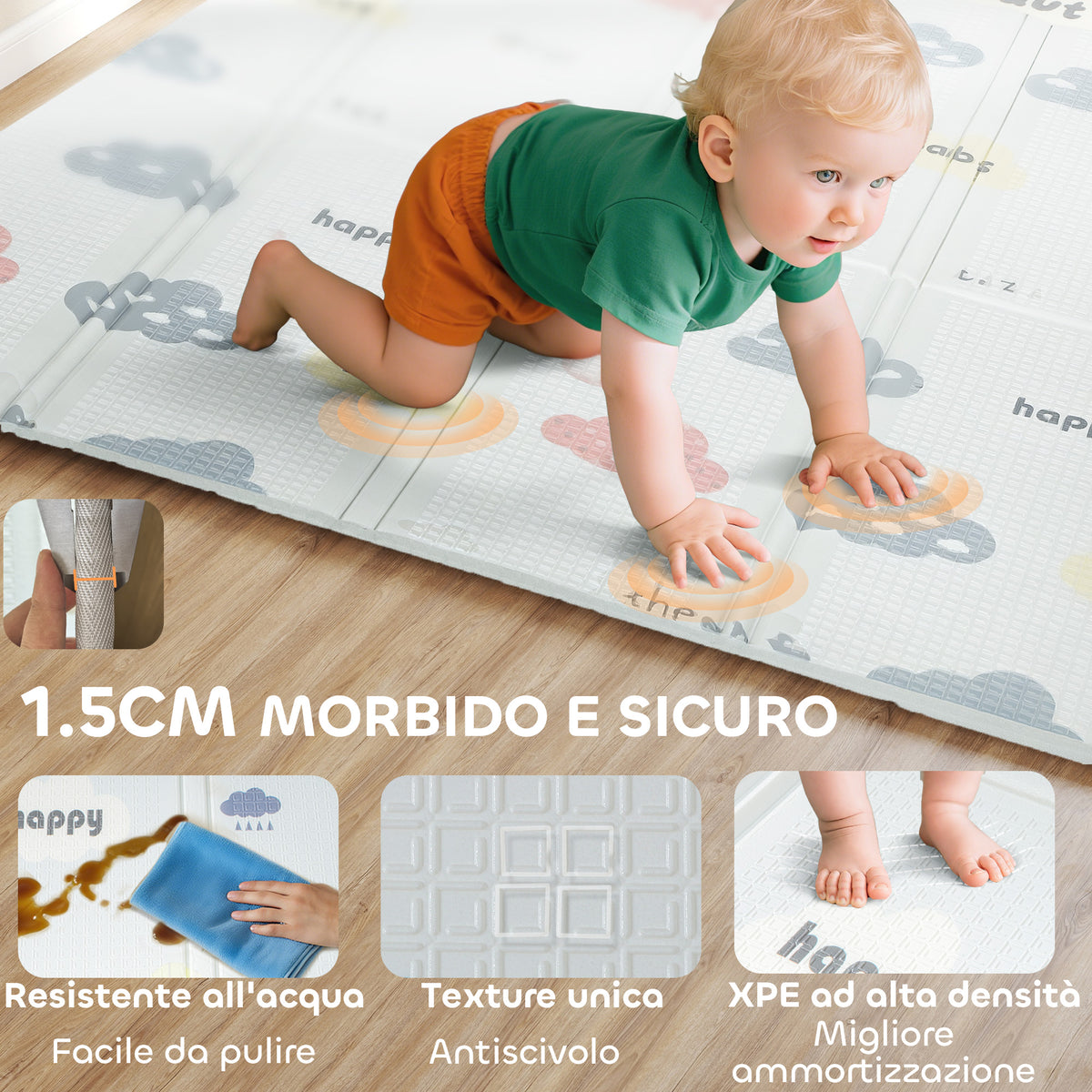 Tappeto per Bambini con Lettere dell'Alfabeto e Superficie Impermeabile in XPE Multicolore, 200x180x1.5 cm