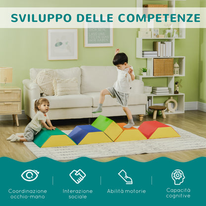 Set Costruzioni Morbide per Bambini con 5 Blocchi a Rettangolo e Trapezio, in PU e EPE, 48.3x19.1x48.3 cm, Multicolore