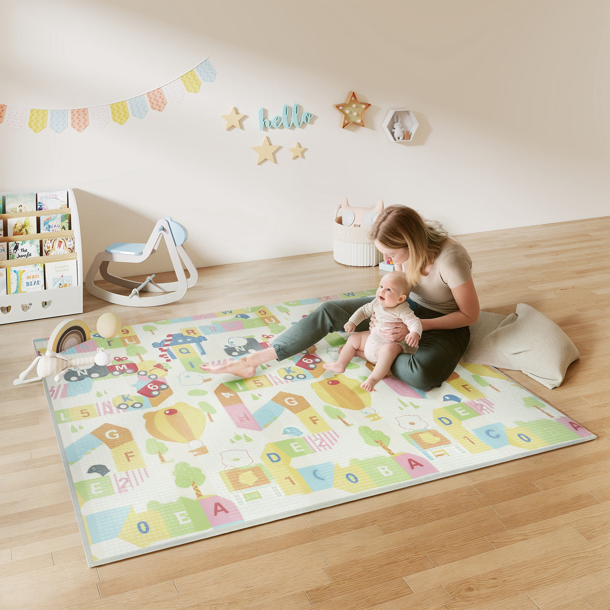 Tappeto per Bambini con Lettere dell'Alfabeto e Superficie Impermeabile in XPE Multicolore, 200x180x1.5 cm