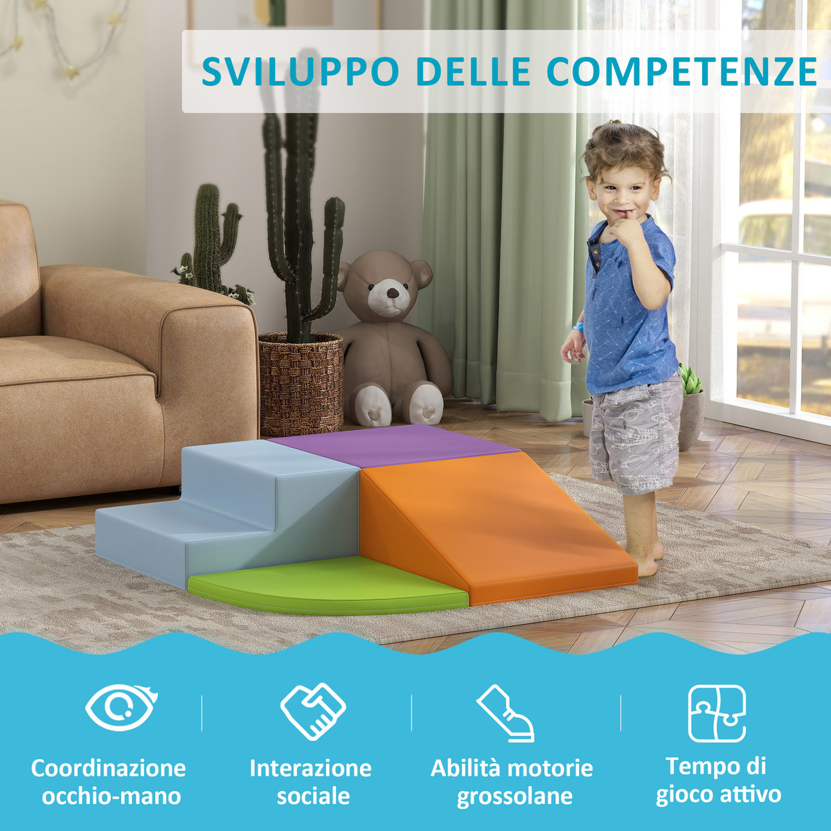Set di 4 Costruzioni Morbide per Bambini 1-3 Anni in Schiuma e Pelle PU, Giocattoli per Arrampicata, Multicolore