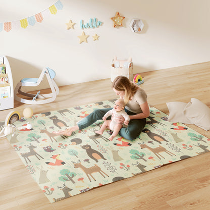Tappeto per Bambini 0-6 Anni a Tema Foresta con Superficie Impermeabile in XPE Multicolore, 196x176x1.5 cm