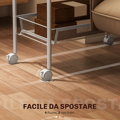 Carrello da Cucina Salvaspazio a 5 Livelli con Cestini a Rete in Acciaio, 45x26.5x106cm, Bianco