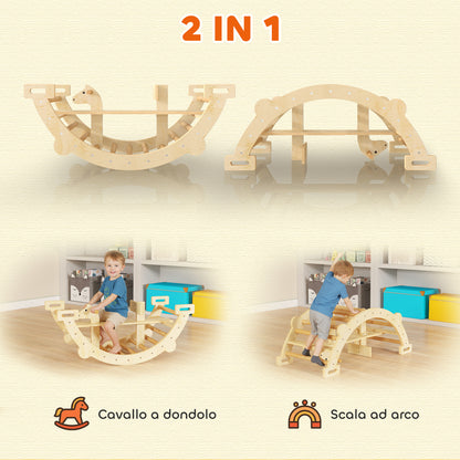 Arco Montessori in Legno per Bambini 2-4 Anni Convertibile in Dondolo 110x52x45 cm, color Legno