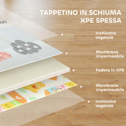 Tappeto per Bambini con Lettere dell'Alfabeto e Superficie Impermeabile in XPE Multicolore, 200x180x1.5 cm
