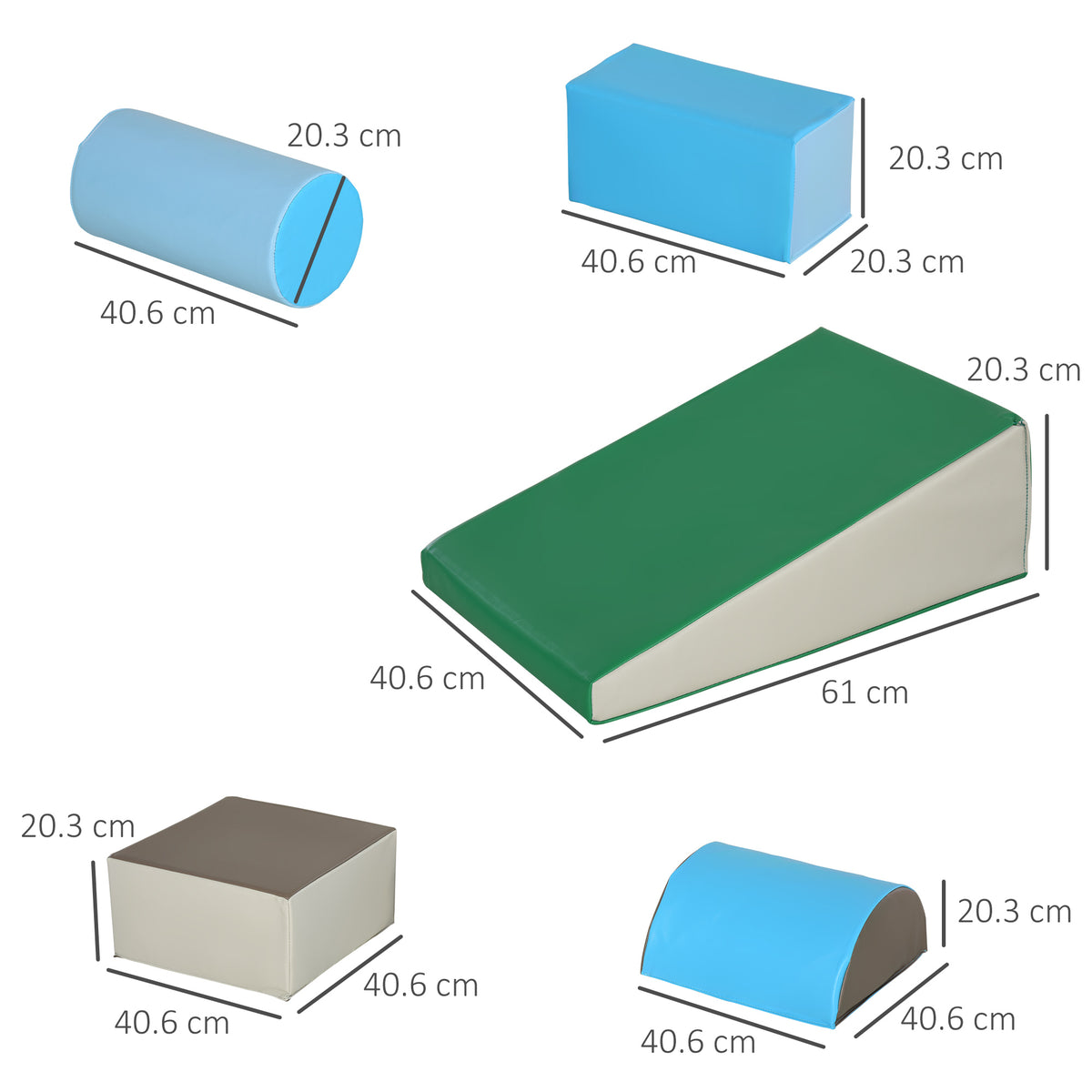 Set Costruzioni Morbide per Bambini 1-3 Anni con 5 Blocchi Colorati in Finta Pelle, Blu e Verde