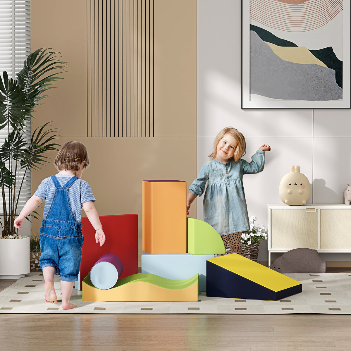 Set di 7 Costruzioni Morbide per Bambini da 1-3 Anni in Schiuma e Pelle PU, per Casa e Asilo, Multicolore